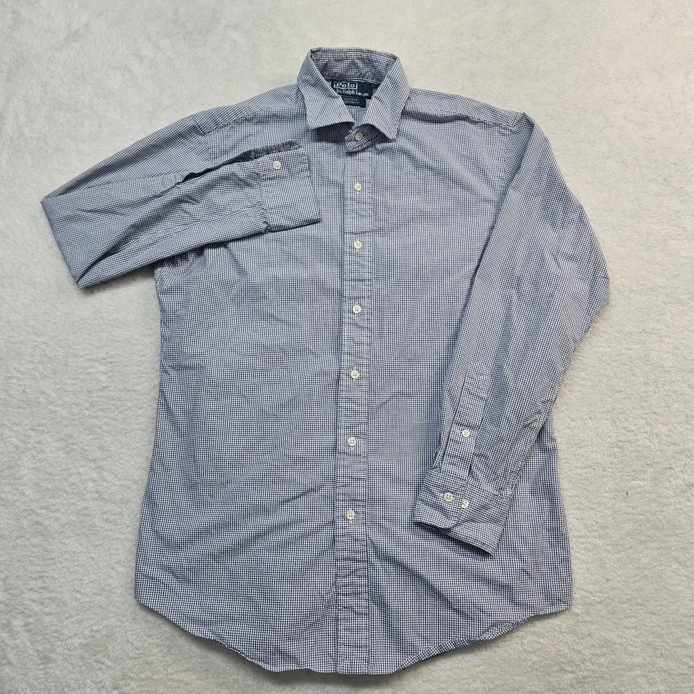 Y2K Polo Ralph Lauren Estate Classic Fit Gingham Shirt Blue White 15.5 33 Mens L